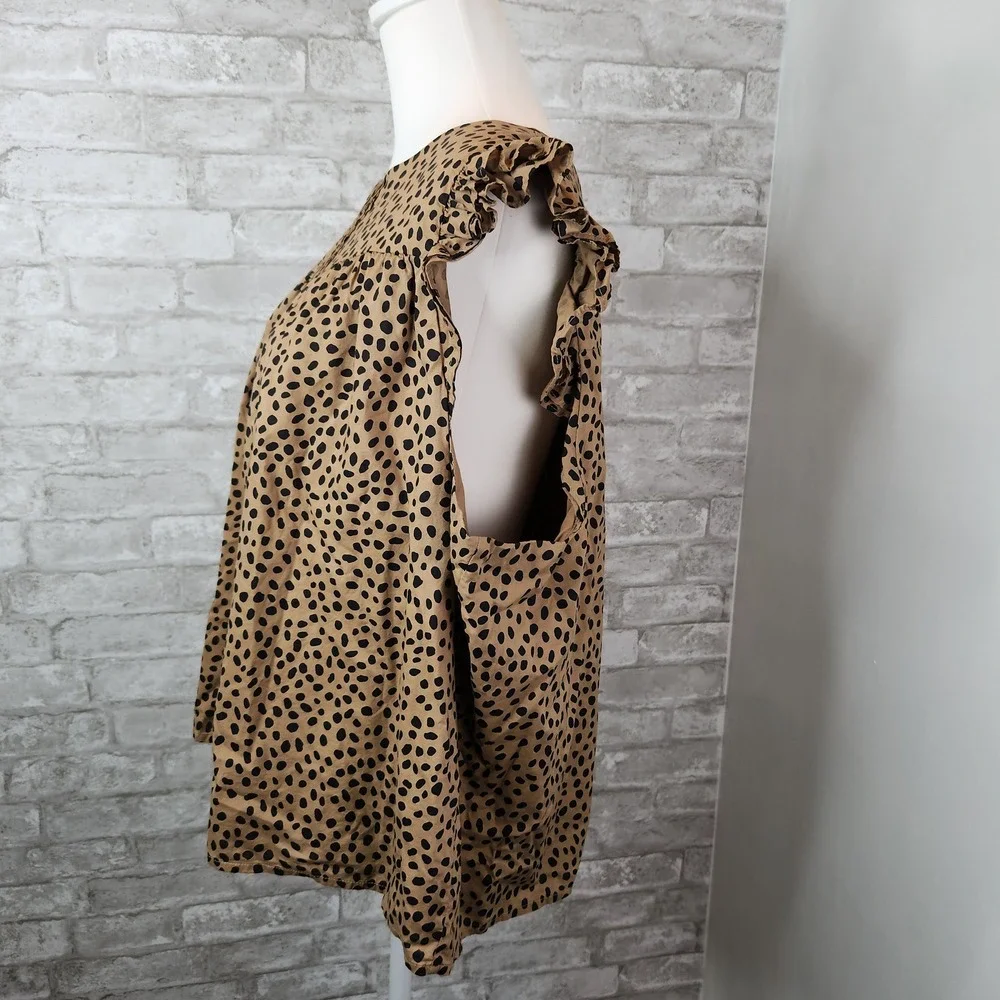 J. Crew Blouse Animal Print Brown Black Flutter Sleeve Top 3X